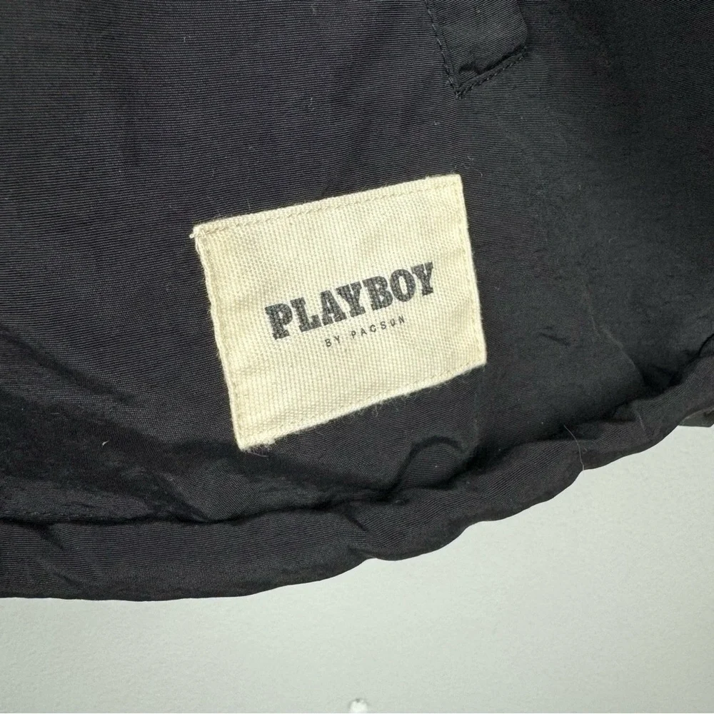 PLAYBOY by Pacsun Snap Nylon Jacket  Bunny Logo Jacket, Black & Yellow, Medium